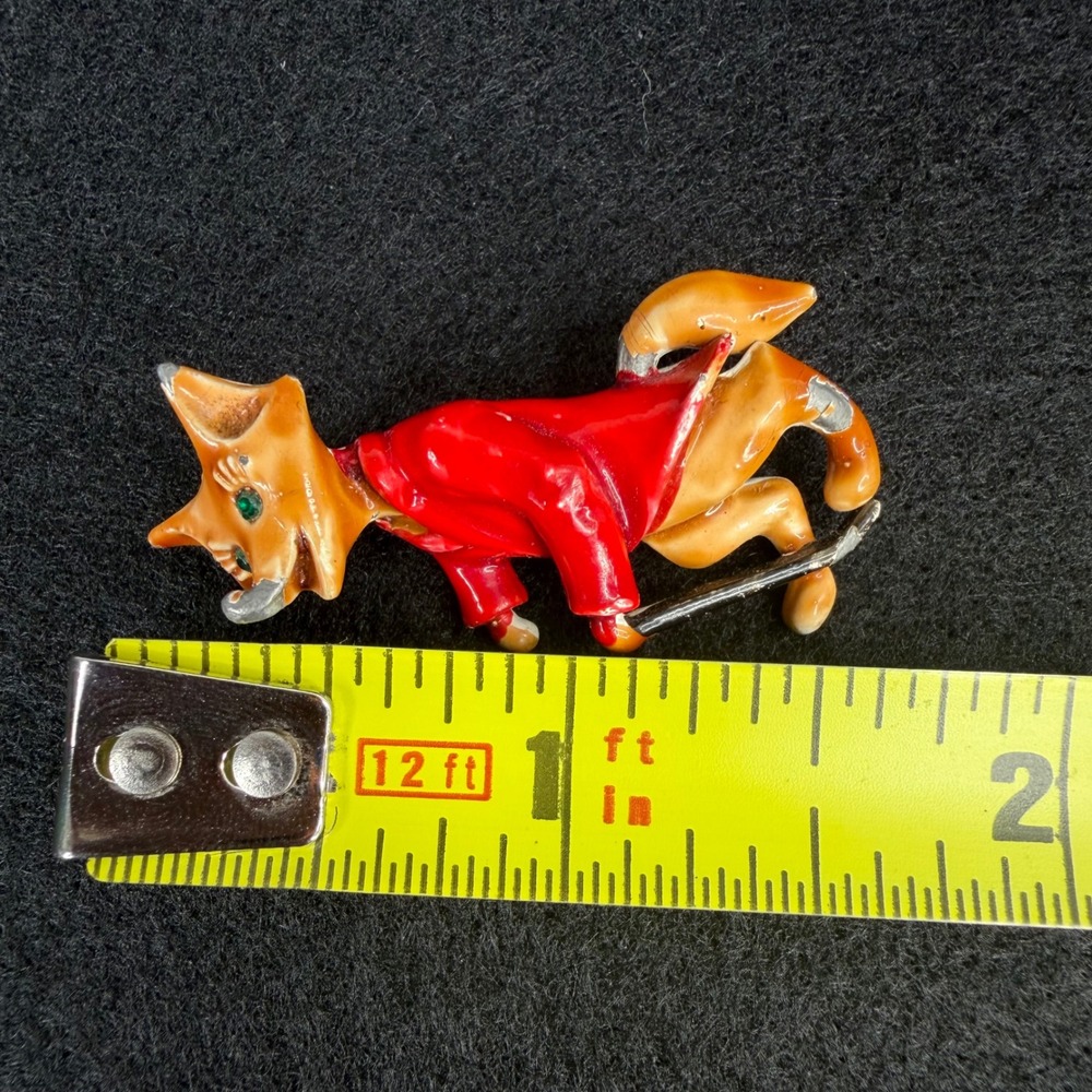 VTG JJ Jonette Fox Enamel Brooch Red Green Rhinestone Eyes Pin Anthropomorphic - Picture 6 of 8